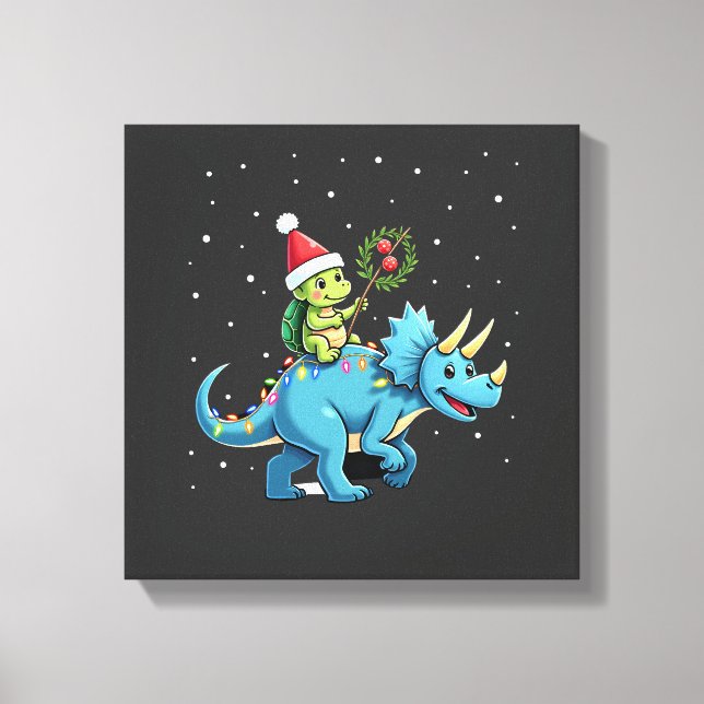 Santa Sköldpadda Ridande T-Rex Ren Julbelysning Canvastryck (Framsida)