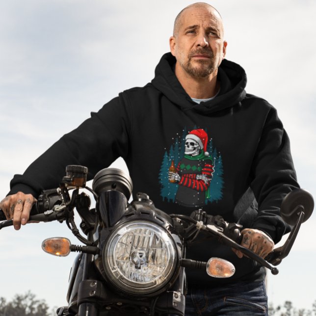 Santa Skull Beer jul-jultomten Chilling Funny Hoodie (Skapare uppladdad)