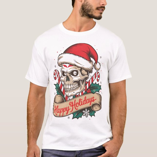 💀 🎅 Santa Skull Helgdag Tee 🎄 ❄️ (Framsida)