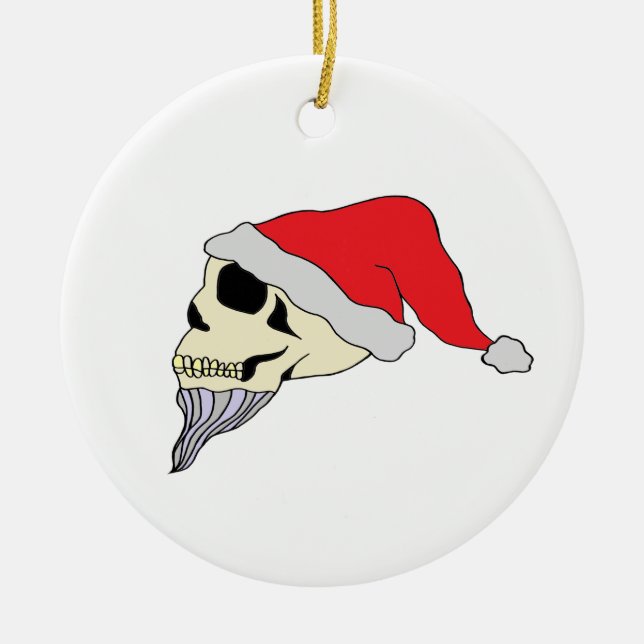 Santa Skull Julgran Ornament Round Red (Framsidan)