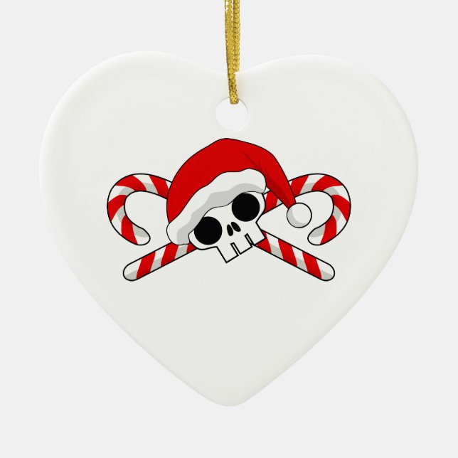 Santa Skull med Polkagrisar Julgransprydnad Keramik (Framsidan)