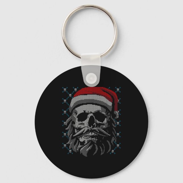Santa Skull Ugly Christmas Santa Lover Y Christmas Nyckelring (Framsida)