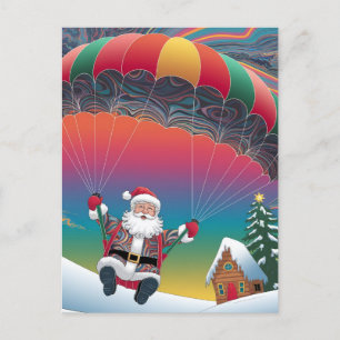 Santa skydiving psychedelic färg christmas helg vykort