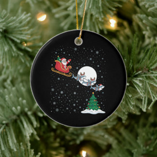 Santa Slädåkande Hajhalsar Jul Xmas Julgransprydnad Keramik