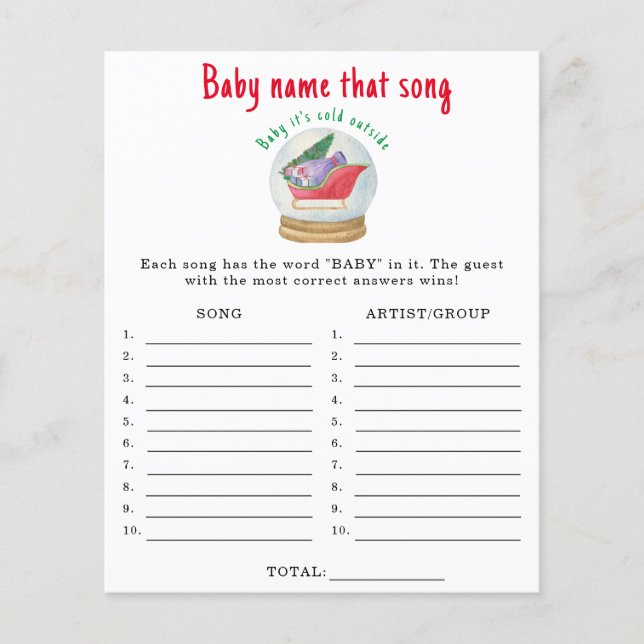 Santa släde - Gissa låten baby shower spel (Framsida)