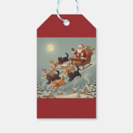 Santa släde med flygande katter presentkort presentetikett