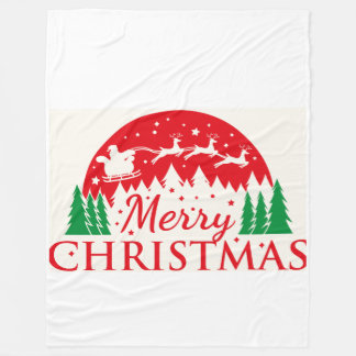 Santa släde röd & grön jul typografi fleecefilt