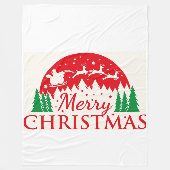 Santa släde röd & grön jul typografi fleecefilt (Framsidan)