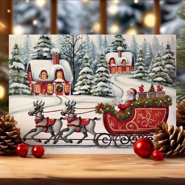 Santa slädfärd Vintage jul Helgkort (Skapare uppladdad)