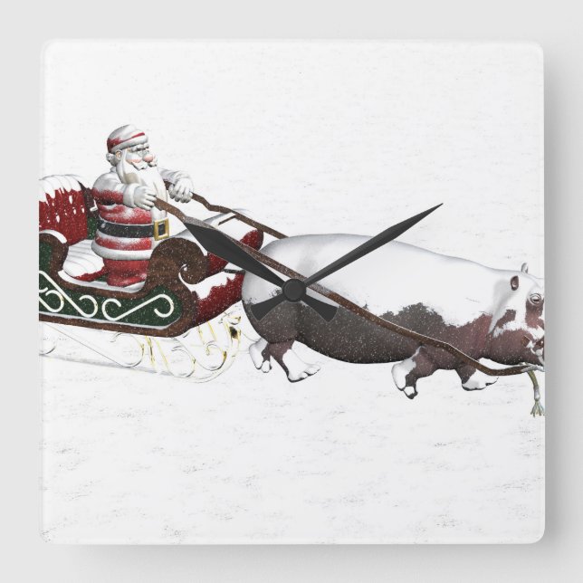 Santa Sled som dras av flodhäst Fyrkantig Klocka (Framsida)
