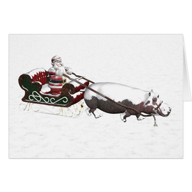 Santa Sled utslaktad av Hippopotamus OBS Kort (Framsidan Horizontal)