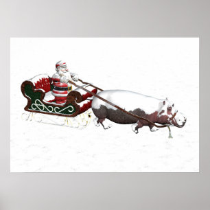 Santa Sled utslaktad av Hippopotamus Poster