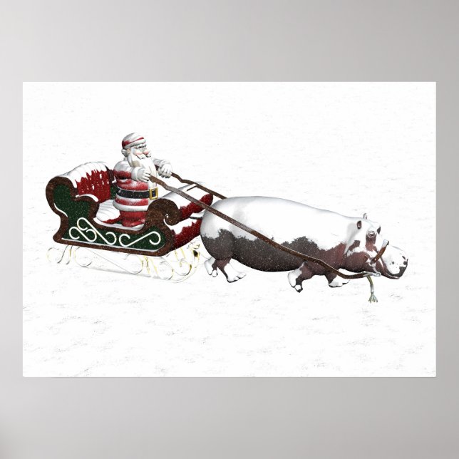 Santa Sled utslaktad av Hippopotamus Poster (Framsidan)