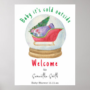 Santa sled Välkomstbabydusch Poster