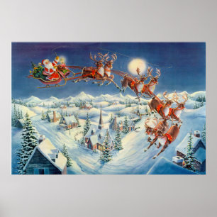SANTA & SLEIGH av SHARON SHARPE Poster