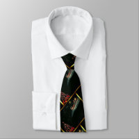 Santa Sleigh Black Guld Linjer Red Träd Tie