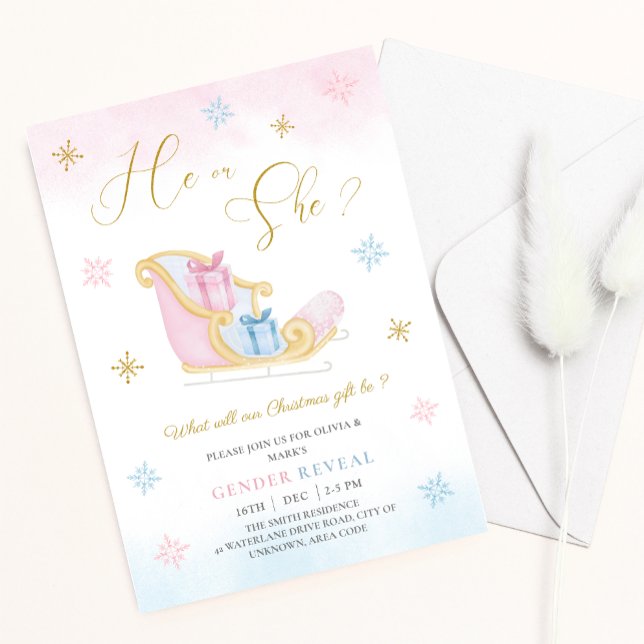 Santa Sleigh Christmas Gifts Holiday Gender Reveal Inbjudningar (Skapare uppladdad)