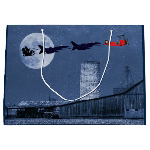 Santa, Sleigh, F-16 Jet och Red Biplan jul