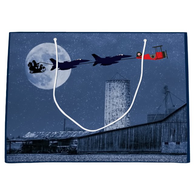 Santa, Sleigh, F-16 Jet och Red Biplan jul (Framsidan)