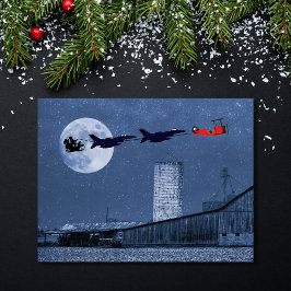 Santa, Sleigh, F-16 Jet och Red Biplan jul Helg Vykort