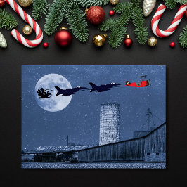 Santa, Sleigh, F-16 Jet och Red Biplan jul Helgkort