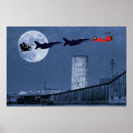 Santa, Sleigh, F-16 Jet och Red Biplan jul Poster