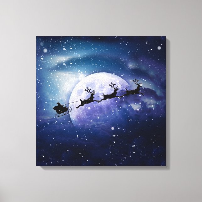 Santa Sleigh | Fantasy Galaxy God Jul Natten Himla Canvastryck (Framsida)