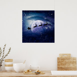 Santa Sleigh   Fantasy Galaxy God Jul Natten Himla Poster