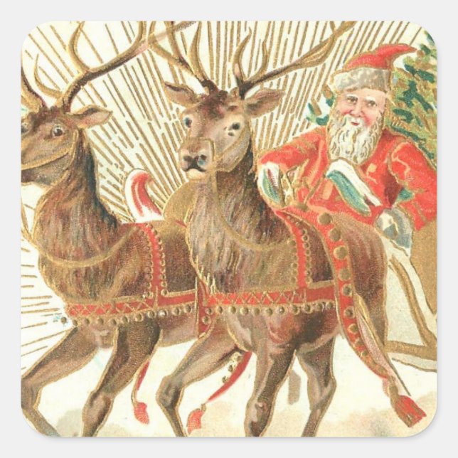 SANTA SLEIGH Fyrkantig Klistermärke (Framsida)