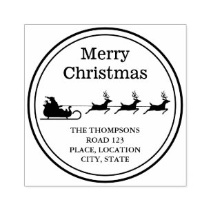 Santa Sleigh God jul och Anpassningsbar Adress Stämpel