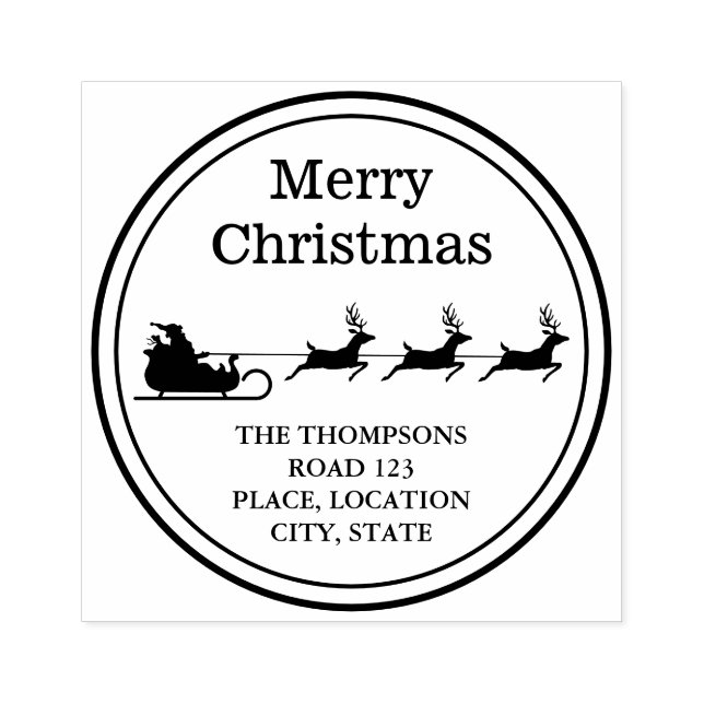 Santa Sleigh God jul och Anpassningsbar Adress Stämpel (Tryck)