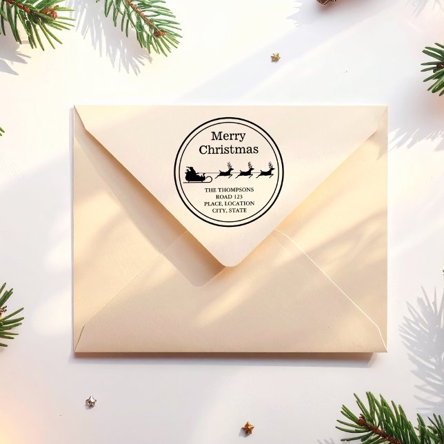 Santa Sleigh God jul och Anpassningsbar Adress Stämpel (Disclaimer: This image is a digital mockup.)