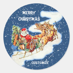 Santa Sleigh God jul Runt Klistermärke