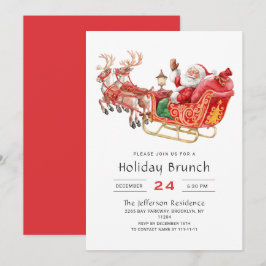 Santa Sleigh Helgdag Brunch jul Party Inbjudningar