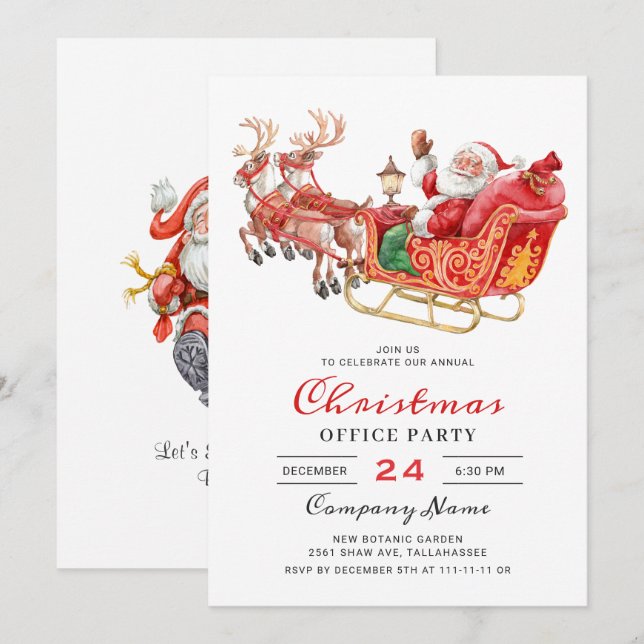 Santa Sleigh Helgdag Corporate jul Party Inbjudningar (Fram/baksida)