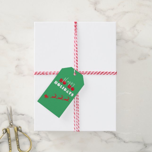 Santa Sleigh Helgdag Grönt Gift Märkre Presentetikett (Med Snöre)