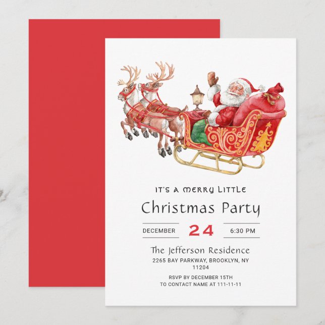 Santa Sleigh Helgdag Little Party Inbjudningar (Fram/baksida)