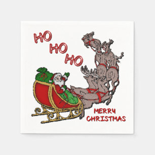 Santa Sleigh HoHoHo God jul Napkins Pappersservett