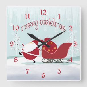 Santa Sleigh-jul Fyrkantig Klocka