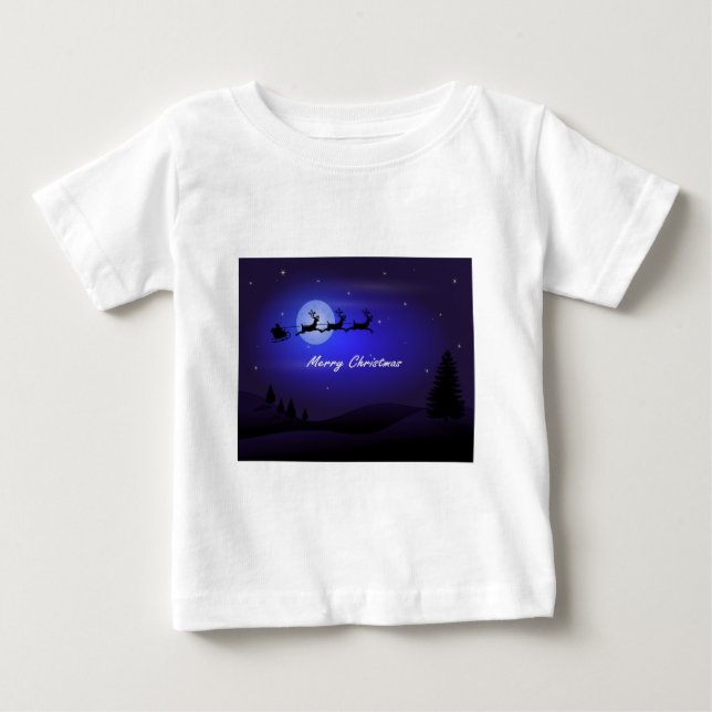 Santa Sleigh Måne God jul Tee Shirt (Framsida)