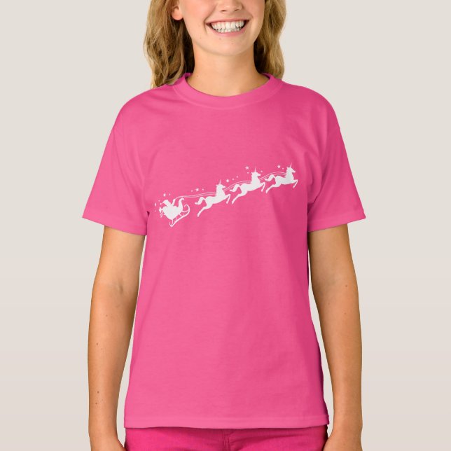 Santa Sleigh med Unicorns T Shirt (Framsida)