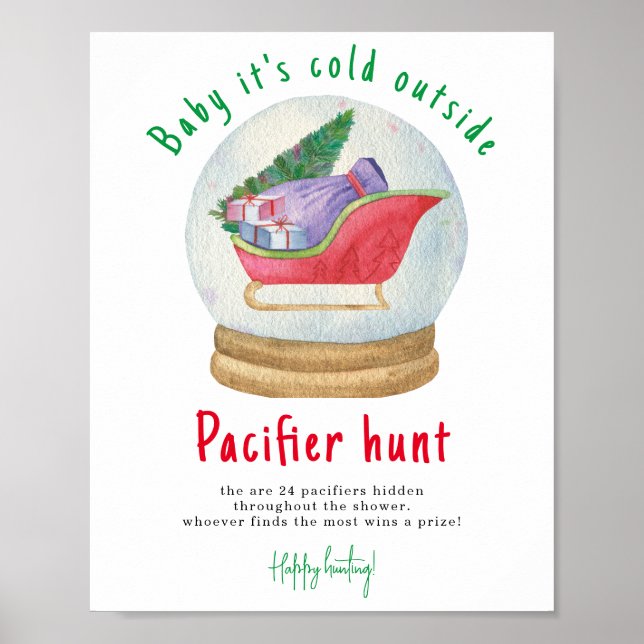 Santa sleigh - Nappar-jakt på babydusch Poster (Framsidan)