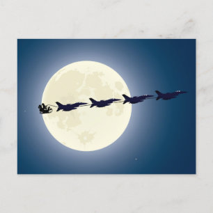 Santa, Sleigh och F-16 Jet Militär jul Helg Vykort