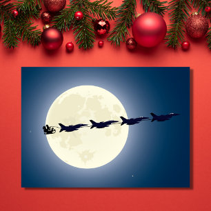 Santa, Sleigh och F-16 Jet Militär jul Helgkort