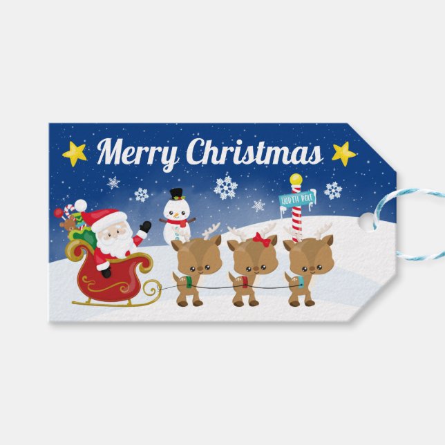 Santa Sleigh och Reindeer Natten Himlar julgåva Presentetikett (Framsidan (Horisontell))