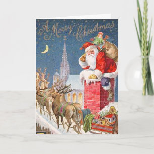 Santa Sleigh och Skorsten julkort Helgkort