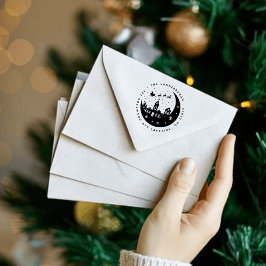 Santa Sleigh över Måne Anpassningsbar-Returadresse Självfärgande Stämpel