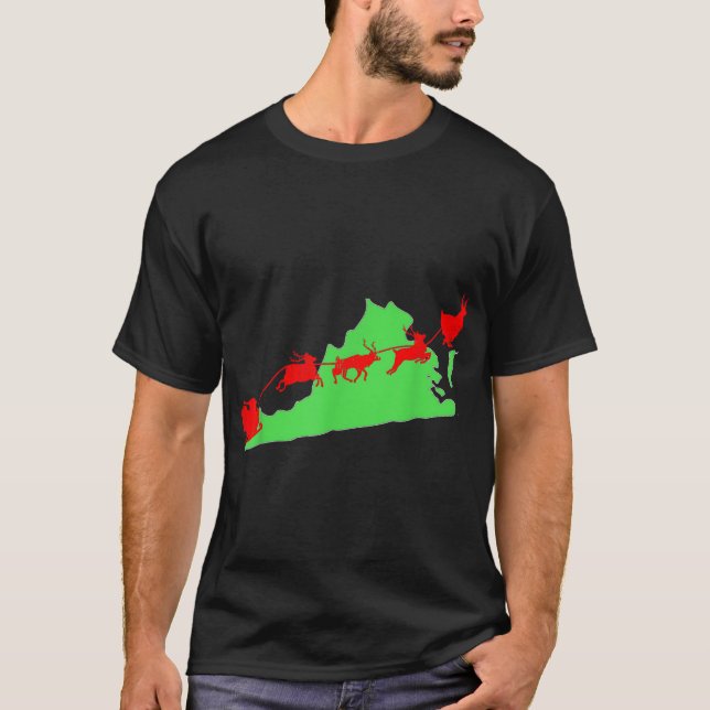 Santa Sleigh Över Virginia-julstaten Silhoue T Shirt (Framsida)