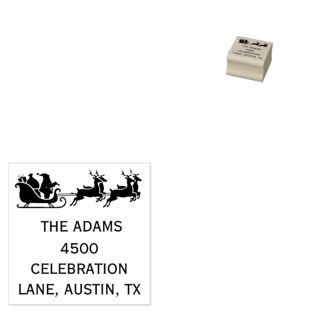 Santa Sleigh & Reindeer Christmas Return Address  Stämpel (Stämplad)