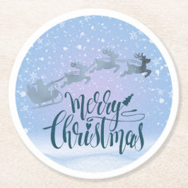 Santa Sleigh & Reindeer Merry Christmas Underlägg Papper Rund